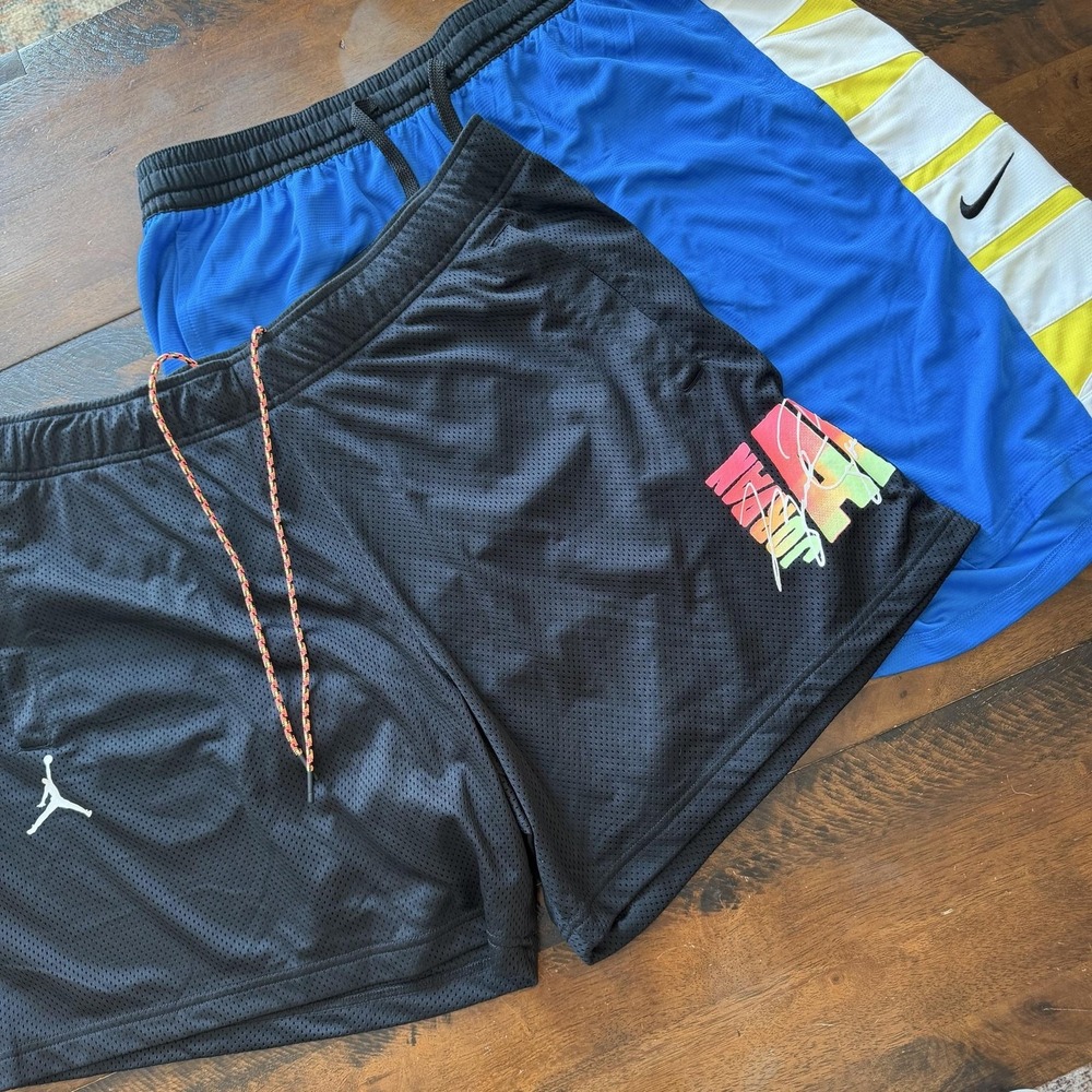 Lot Of 2 Nike Jordan Shorts Mens 3XL Blue Black Dri-FIT Mesh 7 Inseam Basketball